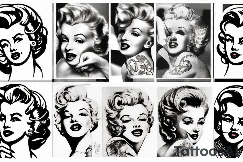russian marylin monroe blackwork tattoo idea