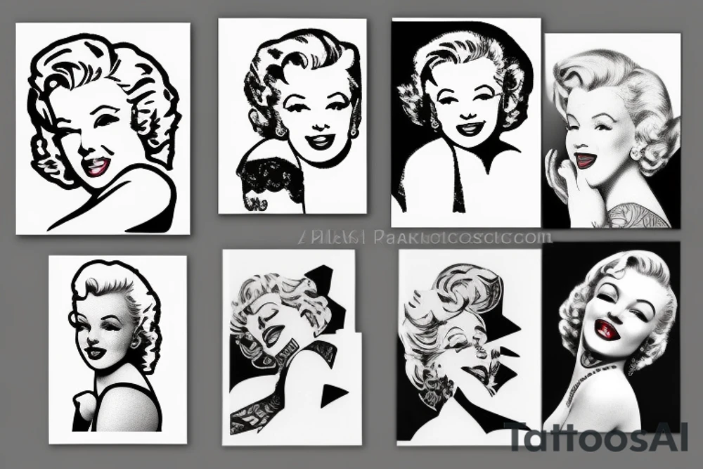 russian marylin monroe blackwork tattoo idea