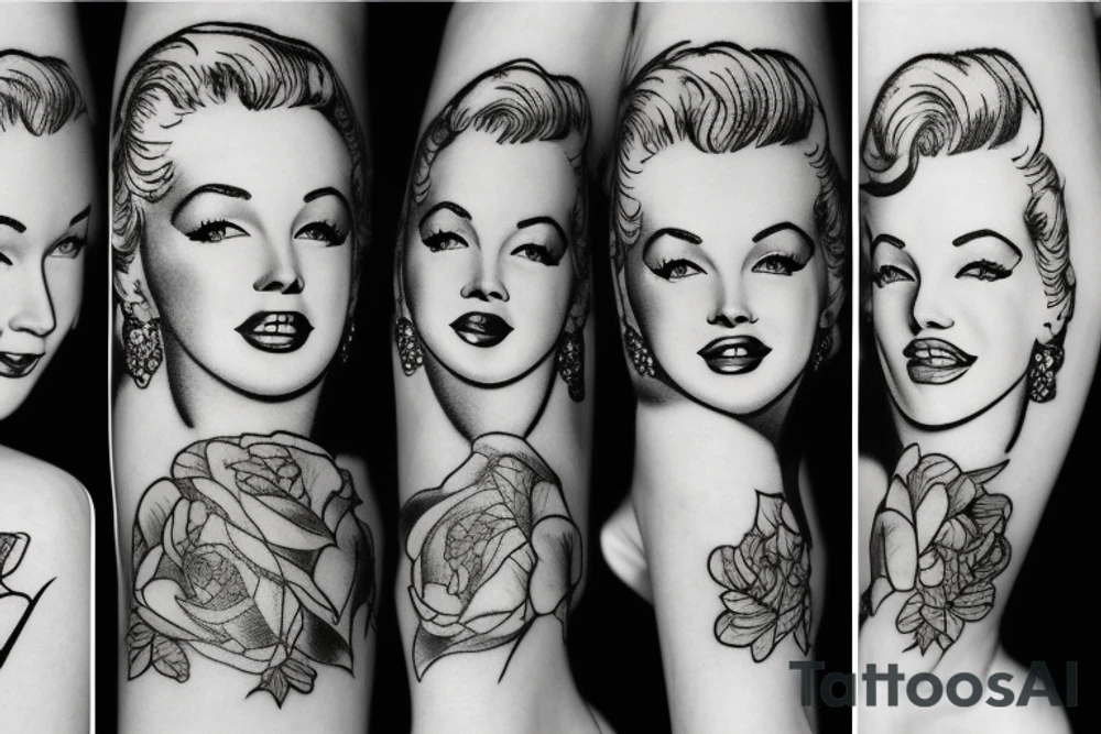 russian marylin monroe blackwork tattoo idea
