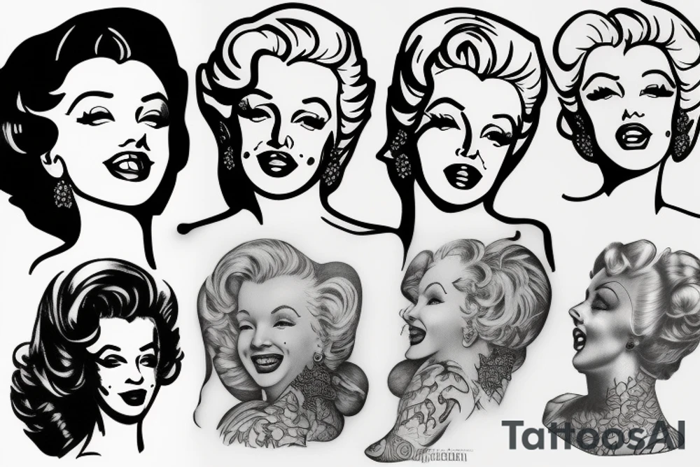 russian marylin monroe blackwork tattoo idea
