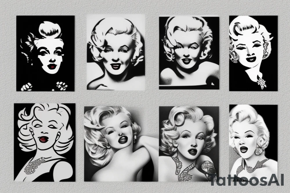 russian marylin monroe blackwork tattoo idea
