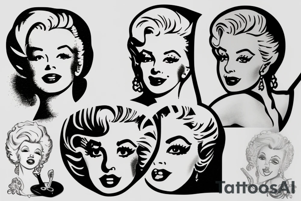 russian marylin monroe blackwork tattoo idea
