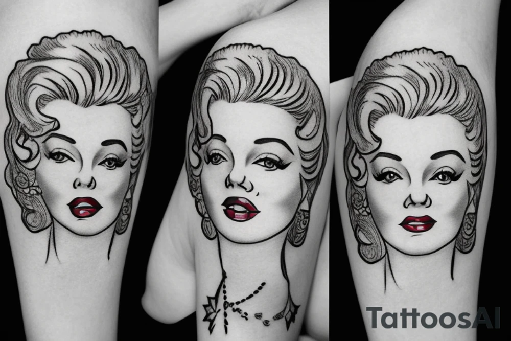 russian marylin monroe blackwork tattoo idea