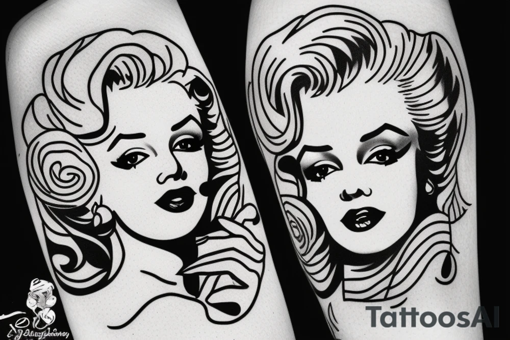 russian marylin monroe blackwork tattoo idea