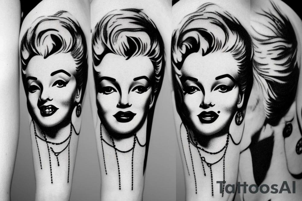 russian marylin monroe blackwork tattoo idea