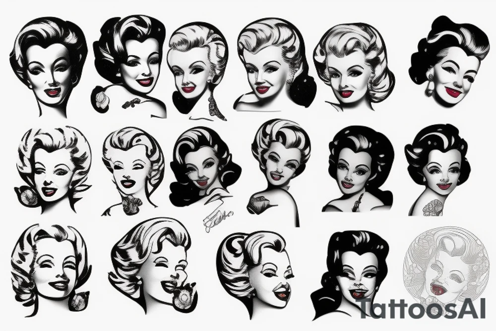 russian marylin monroe blackwork tattoo idea