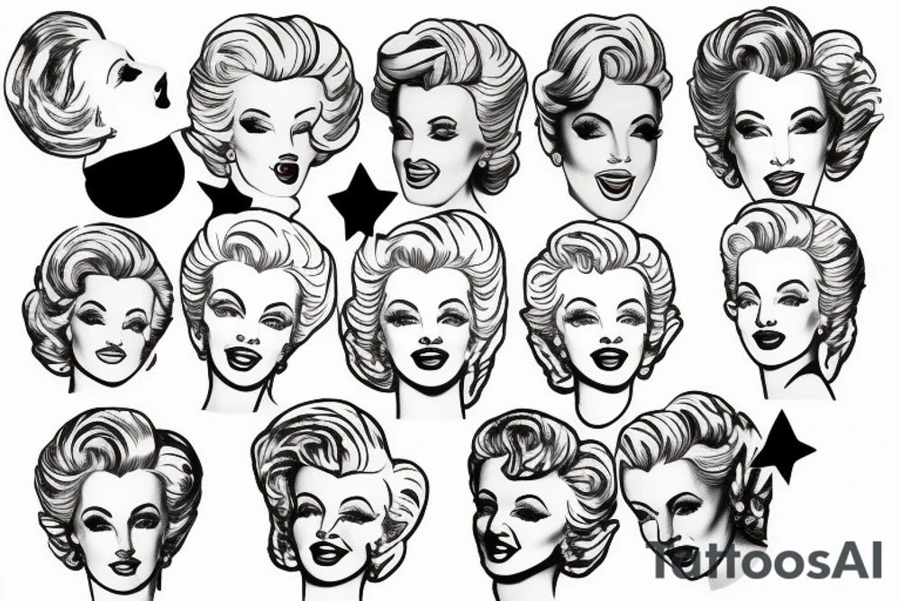 russian marylin monroe blackwork tattoo idea