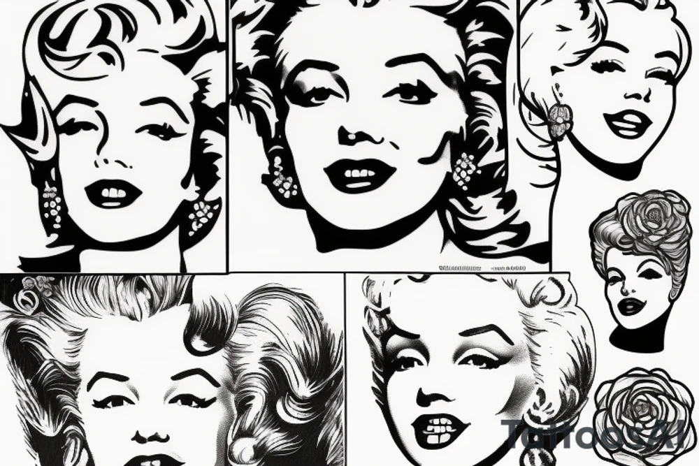 russian marylin monroe blackwork tattoo idea