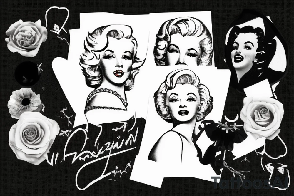 russian marylin monroe blackwork tattoo idea