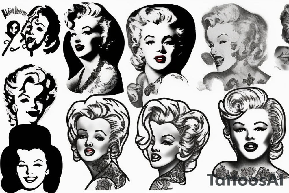 russian marylin monroe blackwork tattoo idea