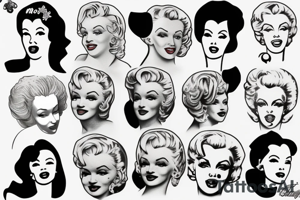 russian marylin monroe blackwork tattoo idea