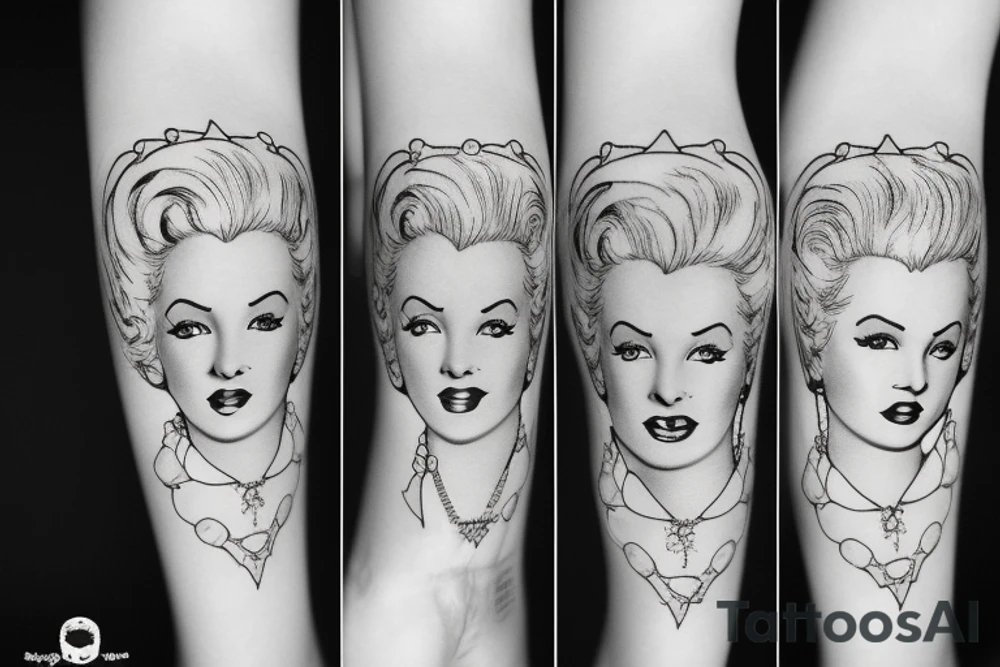 russian marylin monroe blackwork tattoo idea