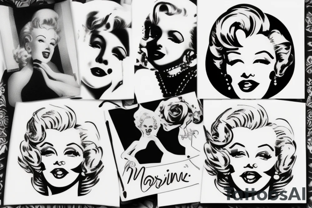 russian marylin monroe blackwork tattoo idea