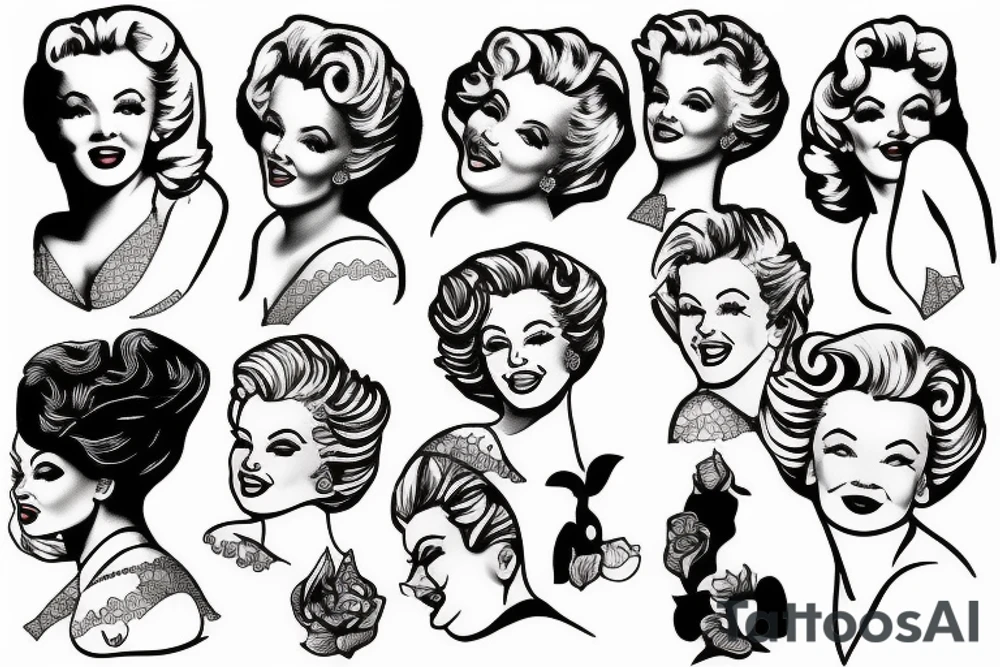 russian marylin monroe blackwork tattoo idea