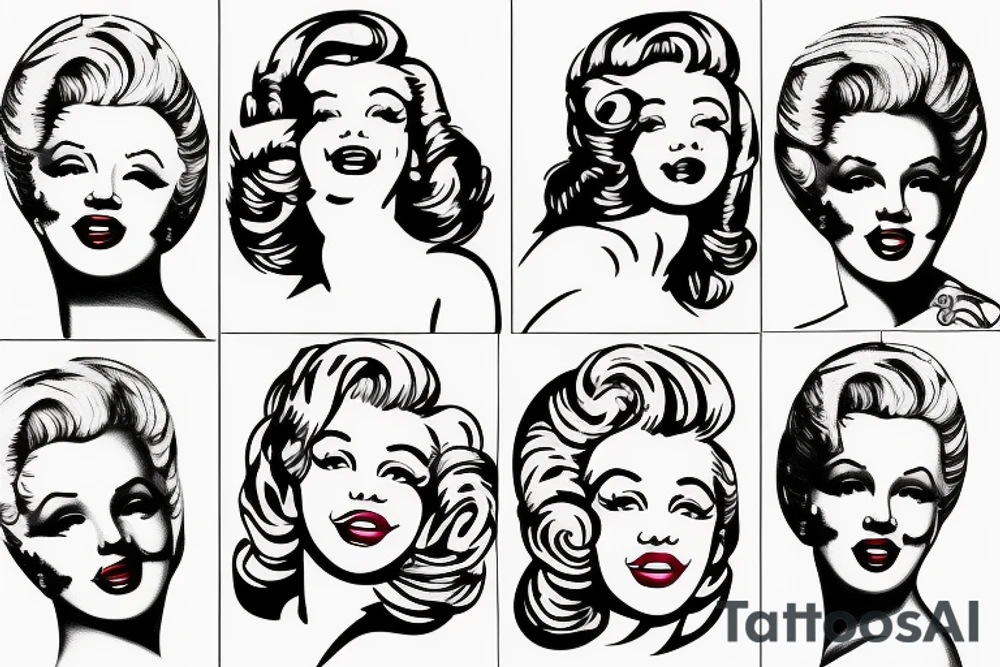 russian marylin monroe blackwork tattoo idea