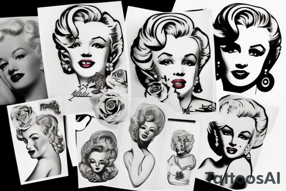 russian marylin monroe blackwork tattoo idea