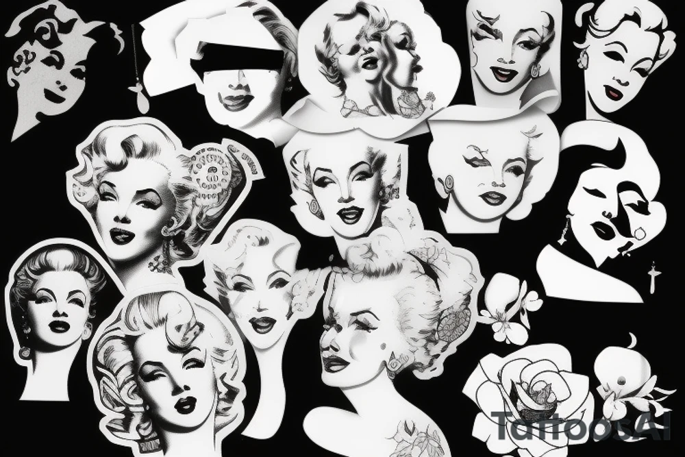 russian marylin monroe blackwork tattoo idea
