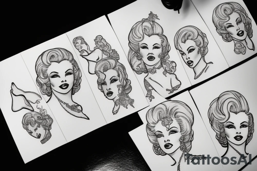 russian marylin monroe blackwork tattoo idea