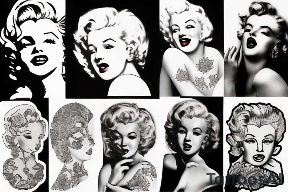 russian marylin monroe blackwork tattoo idea
