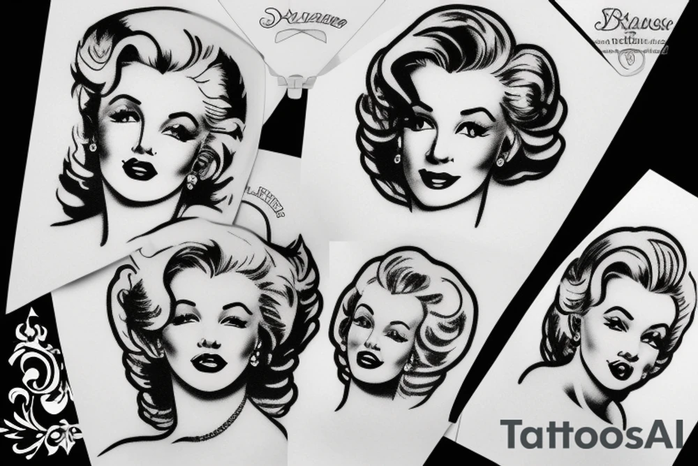russian marylin monroe blackwork tattoo idea