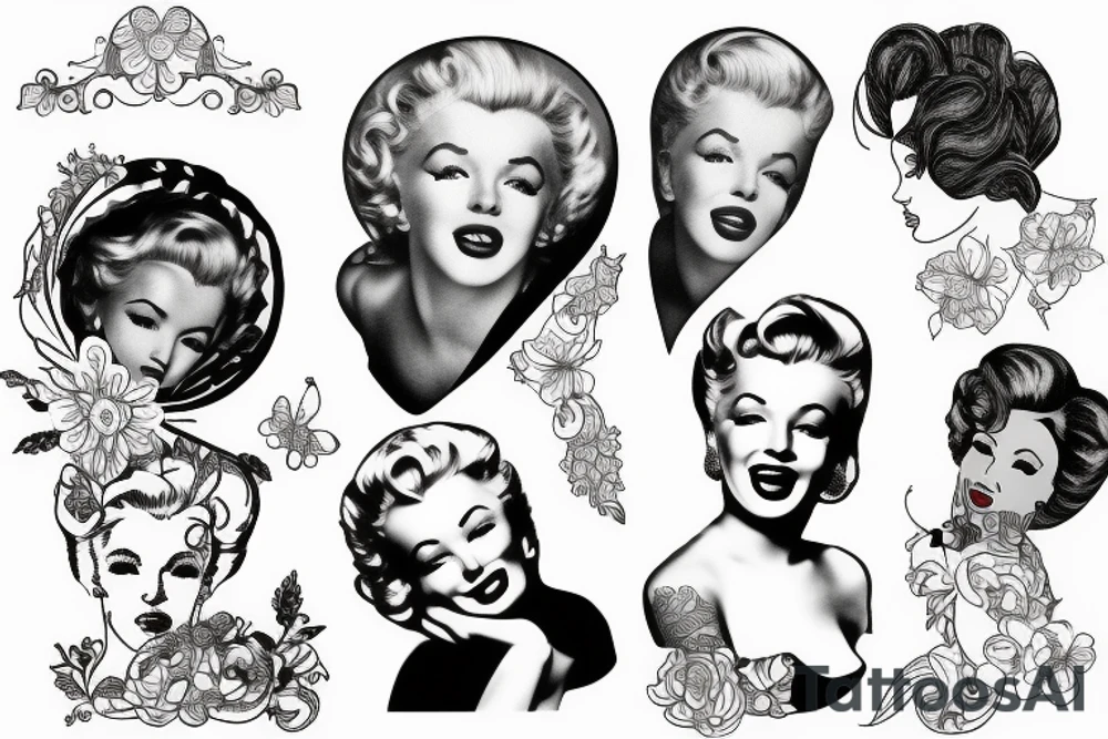 russian marylin monroe blackwork tattoo idea