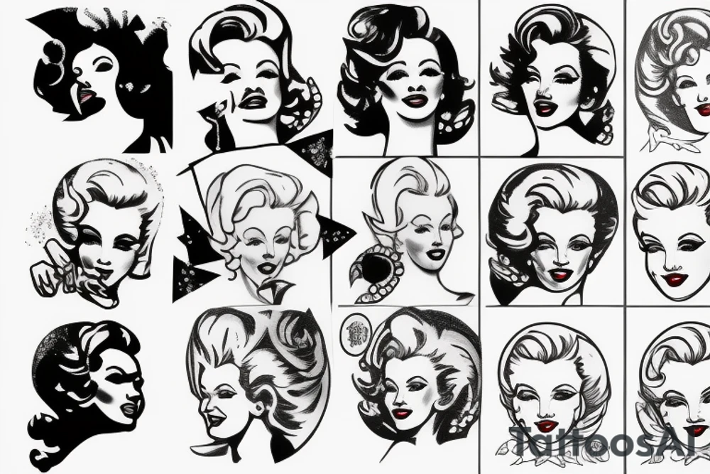 russian marylin monroe blackwork tattoo idea