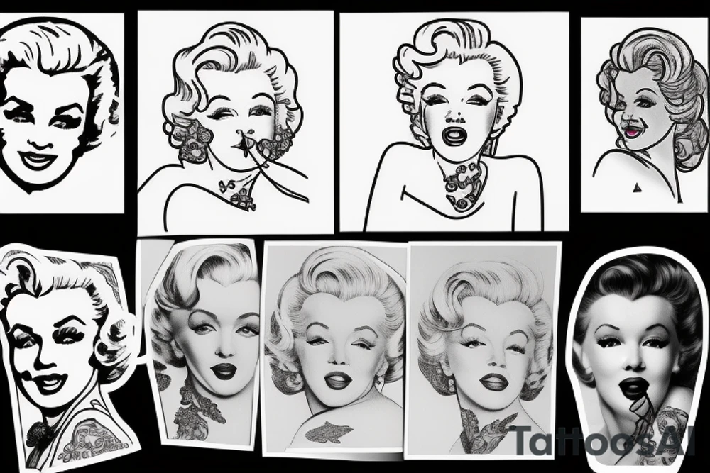 russian marylin monroe blackwork tattoo idea