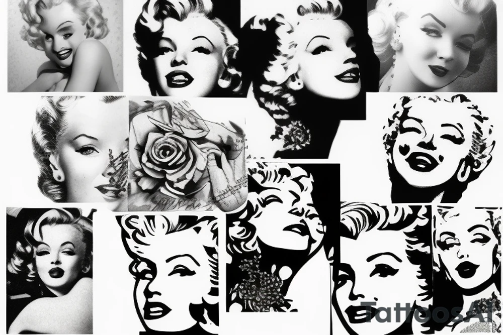 russian marylin monroe blackwork tattoo idea