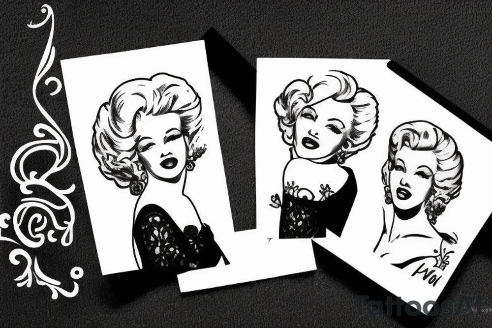 russian marylin monroe blackwork tattoo idea