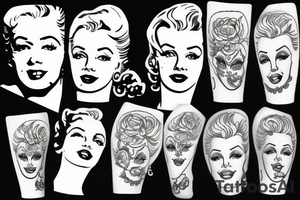 russian marylin monroe blackwork tattoo idea