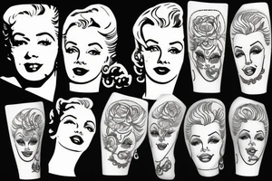 russian marylin monroe blackwork tattoo idea