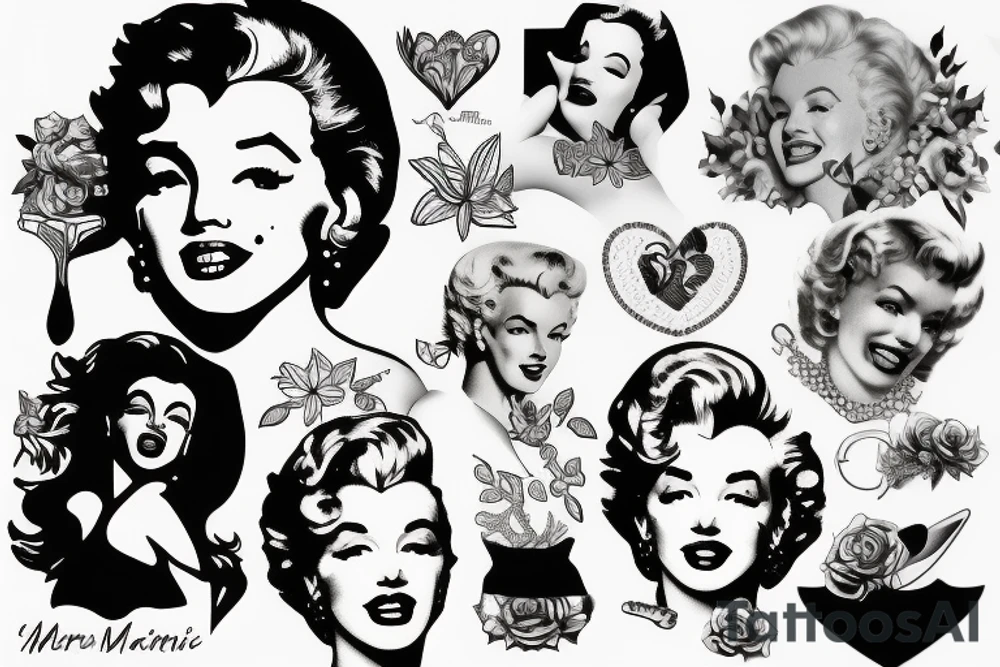 marylin monroe blackwork tattoo idea
