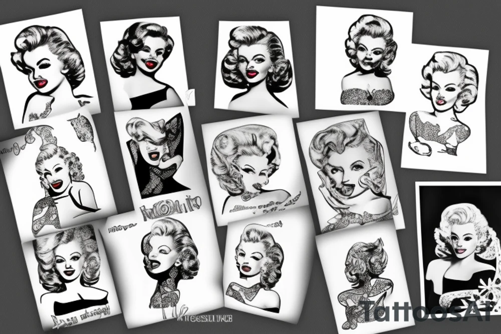 marylin monroe blackwork tattoo idea