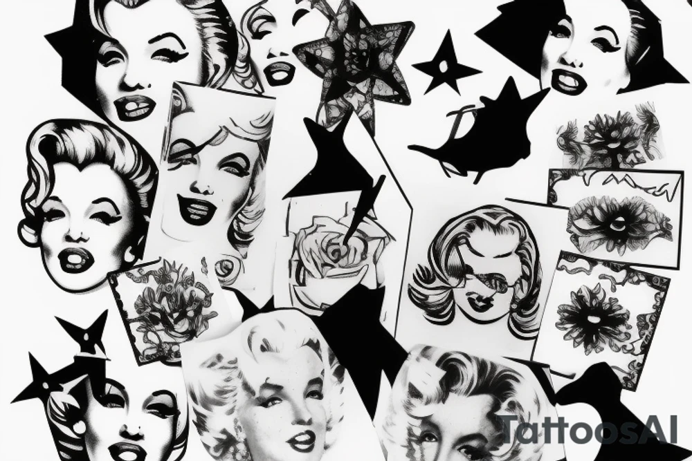 marylin monroe blackwork tattoo idea