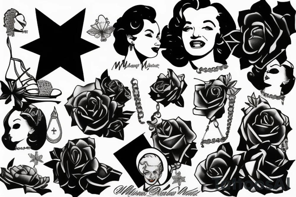 marylin monroe blackwork tattoo idea