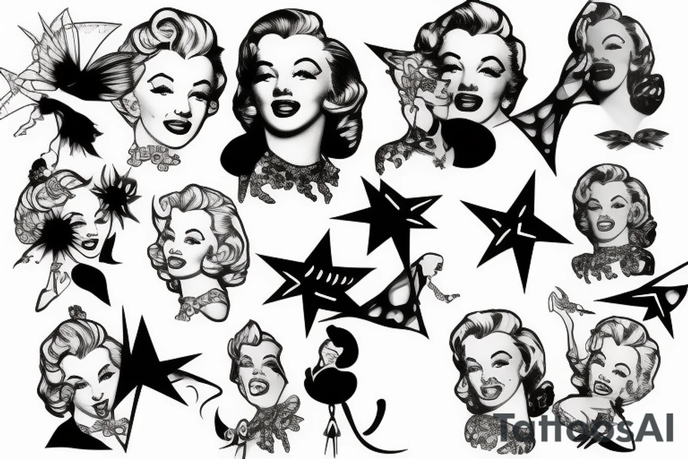 marylin monroe blackwork tattoo idea
