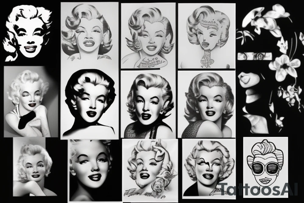 marylin monroe blackwork tattoo idea