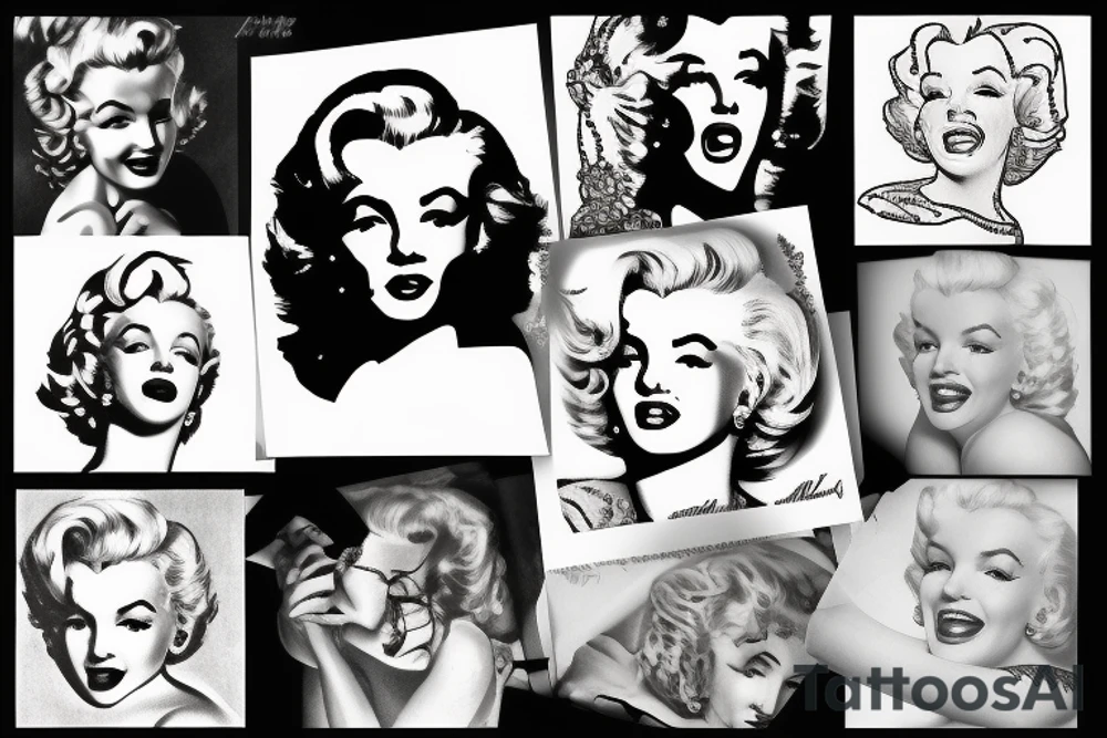 marylin monroe blackwork tattoo idea