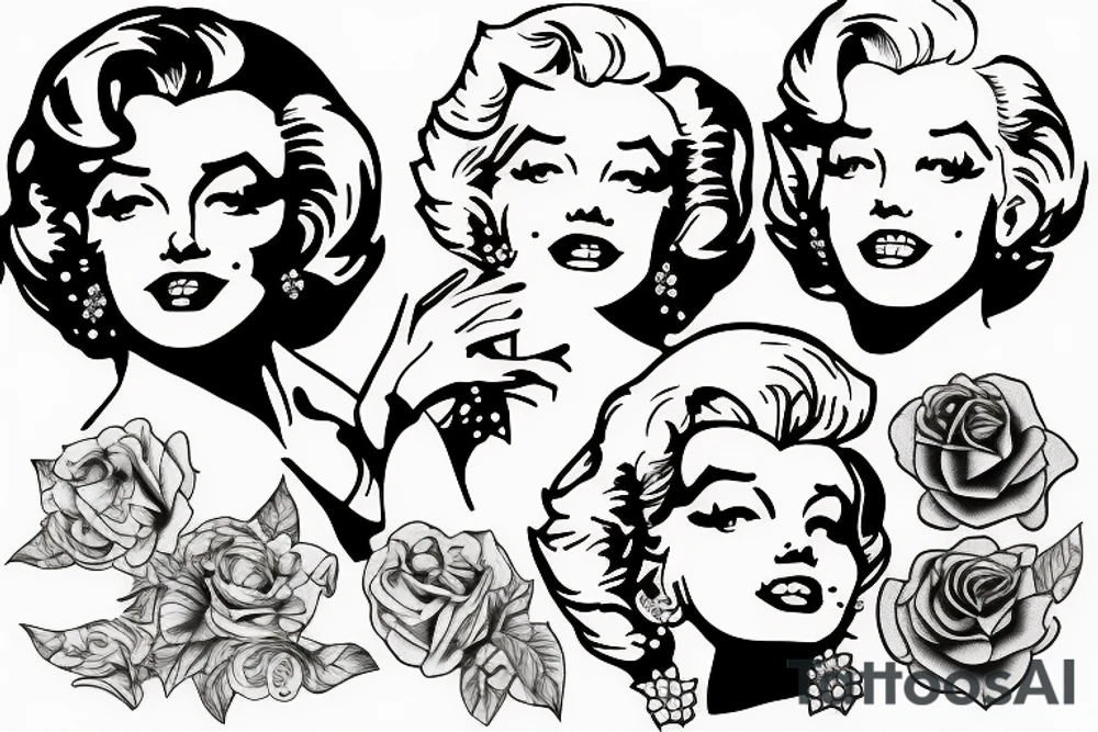 marylin monroe blackwork tattoo idea