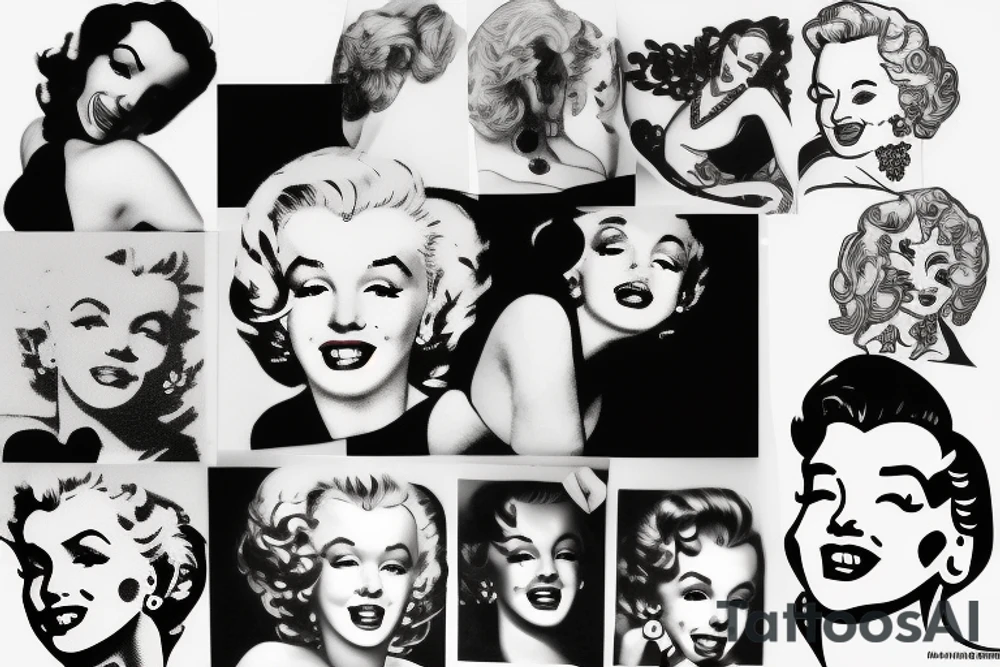 marylin monroe blackwork tattoo idea