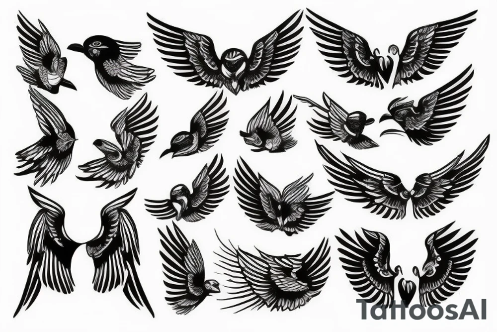 WINGED BIRD blackwork tattoo idea