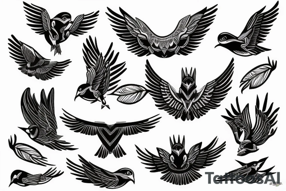 WINGED BIRD blackwork tattoo idea