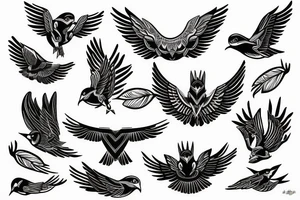 WINGED BIRD blackwork tattoo idea