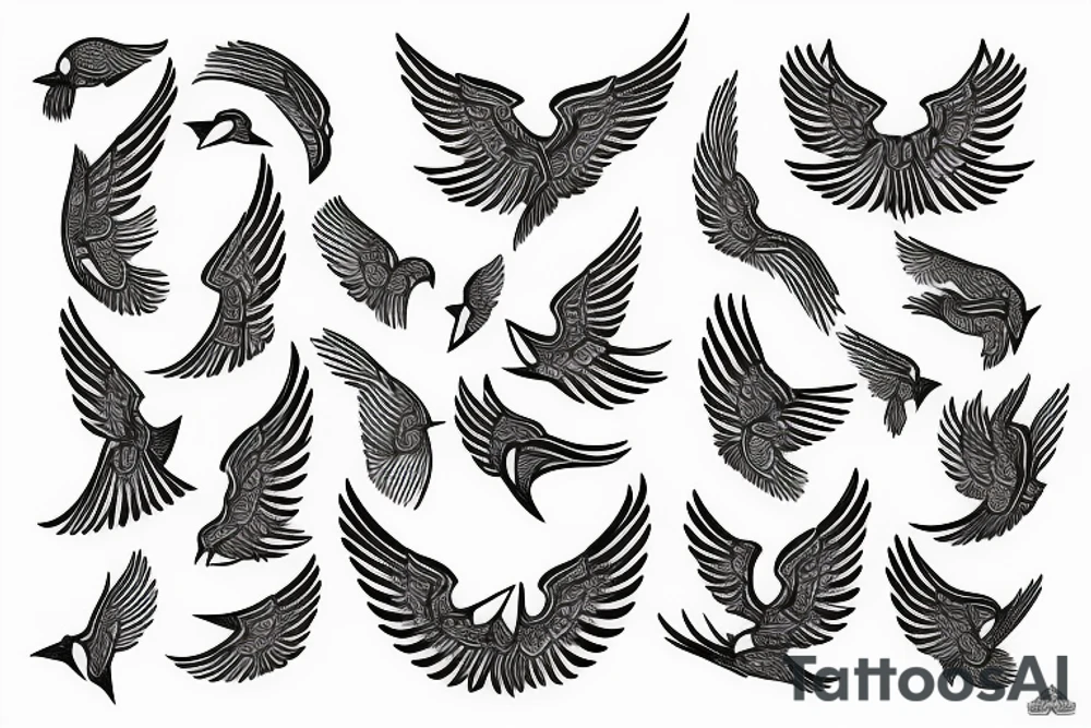 WINGED BIRD blackwork tattoo idea