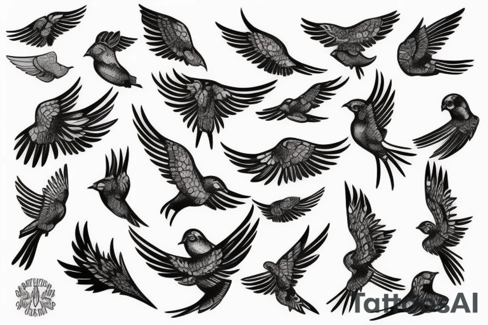WINGED BIRD blackwork tattoo idea