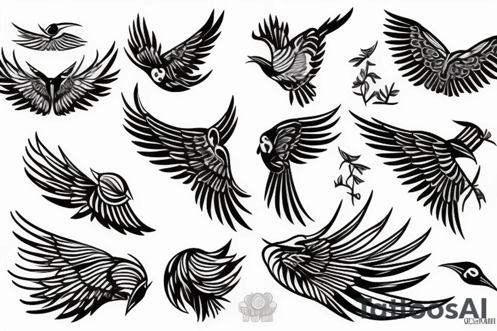 WINGED BIRD blackwork tattoo idea