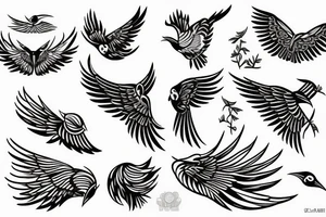 WINGED BIRD blackwork tattoo idea