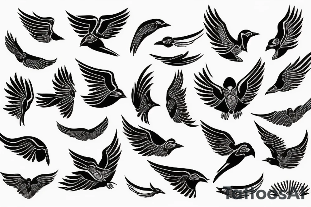 WINGED BIRD blackwork tattoo idea