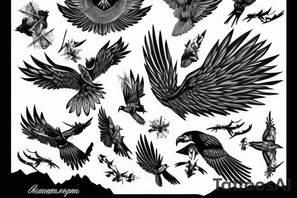 HAWK FLYING blackwork tattoo idea