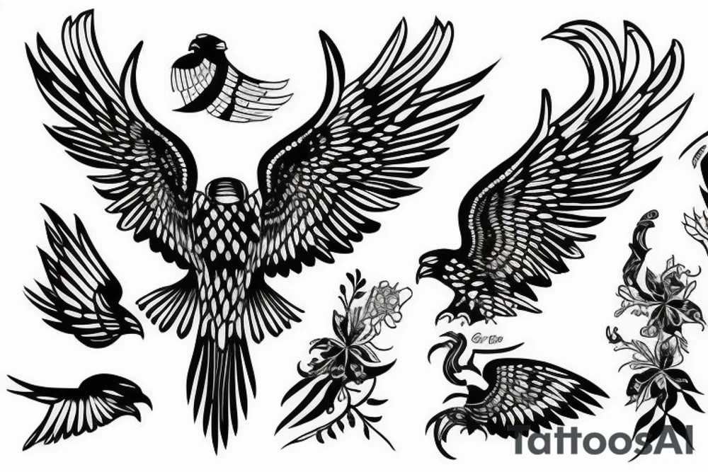 HAWK FLYING blackwork tattoo idea